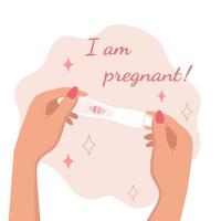 Woman holding a positive pregnancy test vector