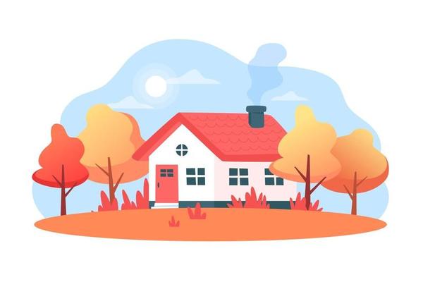 Autumn landscape with a house and trees