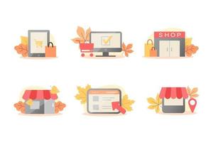 Autumn set of vector icons for online and offline stores