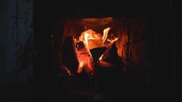 Close up fire in the stove of a country house video