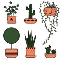 set of plant home decoration simple vector icon