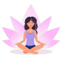 mujer meditando, practicando yoga. vector