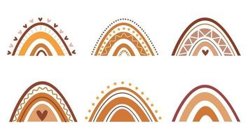 Boho art style colorful rainbows set. Hand drawn rainbows vector