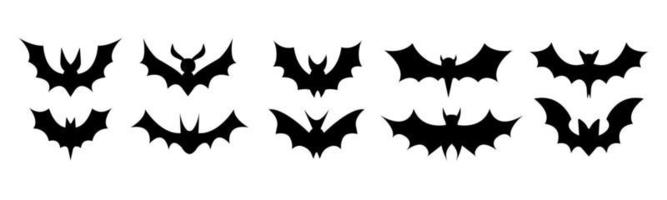 Big set of black silhouettes of bats. vector