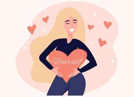 Cute girl with long hair. Self care, love yourself vector