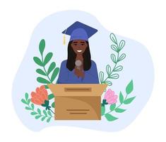 Happy smiling student giving graduation speech vector