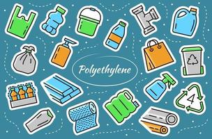 Low density polyethylene - sticker elements set. LDPE products. vector