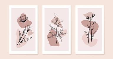 Set of compositions with flowers and leaves. vector