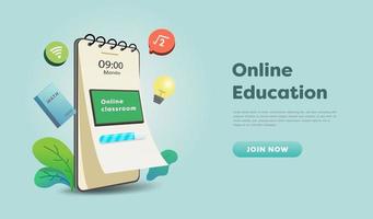 Online education classroom on website and mobile phone design vector