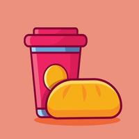 paper cup drink with bread illustration in flat style vector