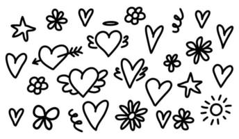 Set with abstract hearts and flowers vector