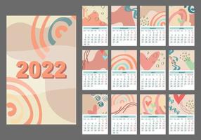 2022 calendar template, Set 12-month pages. vector