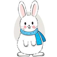 Hand draw cartoon cute white bunny in winter vector. vector