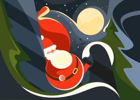 Banner with Santa Claus on the background of moon. vector