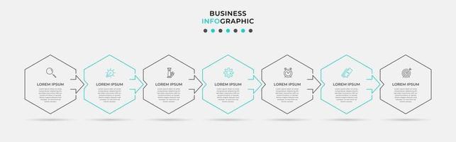 Plantilla de diseño infográfico con iconos y 7 opciones o pasos. vector