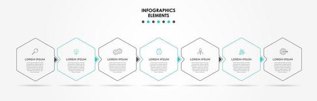 Plantilla de diseño infográfico con iconos y 7 opciones o pasos. vector