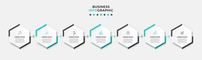 Plantilla de diseño infográfico con iconos y 7 opciones o pasos. vector