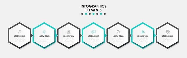 Plantilla de diseño infográfico con iconos y 7 opciones o pasos. vector