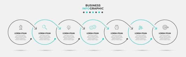 Plantilla de diseño infográfico con iconos y 7 opciones o pasos. vector