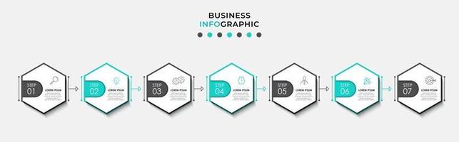 Plantilla de diseño infográfico con iconos y 7 opciones o pasos. vector