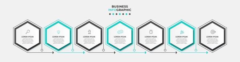 Plantilla de diseño infográfico con iconos y 7 opciones o pasos. vector