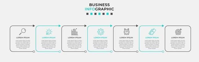 Plantilla de diseño infográfico con iconos y 7 opciones o pasos. vector