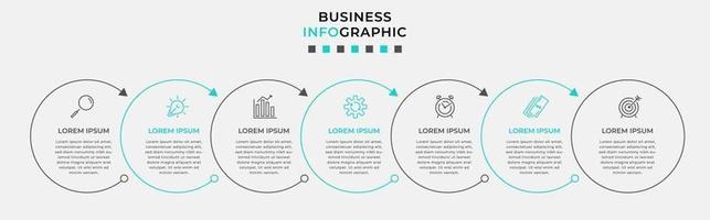 Plantilla de diseño infográfico con iconos y 7 opciones o pasos. vector