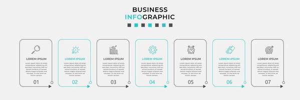 Plantilla de diseño infográfico con iconos y 7 opciones o pasos. vector