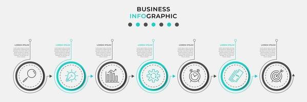 Plantilla de diseño infográfico con iconos y 7 opciones o pasos. vector