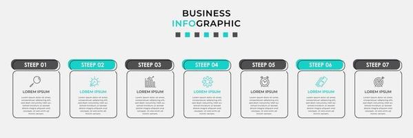 Plantilla de diseño infográfico con iconos y 7 opciones o pasos. vector