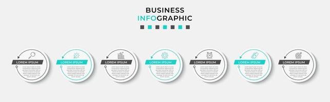 Plantilla de diseño infográfico con iconos y 7 opciones o pasos. vector