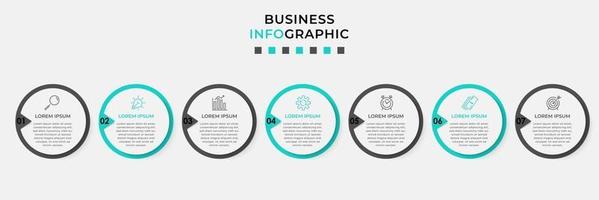 Plantilla de diseño infográfico con iconos y 7 opciones o pasos. vector