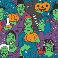 Halloween party of green skin people seamless pattern vector