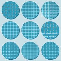 Set of patterned blue and white circle washi tapes for scrapbooking vector