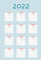 Calendar for 2022 from January to December, Chinese language vector