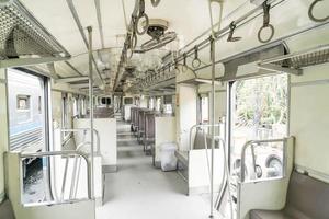 Inside of a last century-old train passenger carriage photo