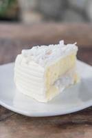 Coconut cake on white plate photo