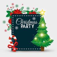 party christmas card with pine tree and decoration vector