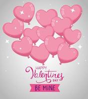 happy valentines day with balloons helium in shape hearts vector