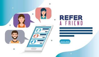 poster of refer a friend with speech bubbles and people vector