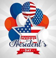 happy presidents day with stars and balloons helium of flag usa vector