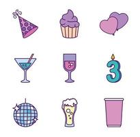 Happy birthday icon set vector design