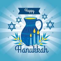 feliz hanukkah con tetera y decoración vector