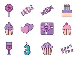 Happy birthday icon set vector design