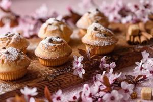 Fresh baked cupcakes of rice flour with banana and vanilla photo