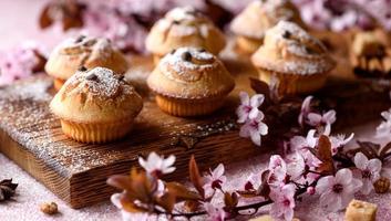 Fresh baked cupcakes of rice flour with banana and vanilla photo