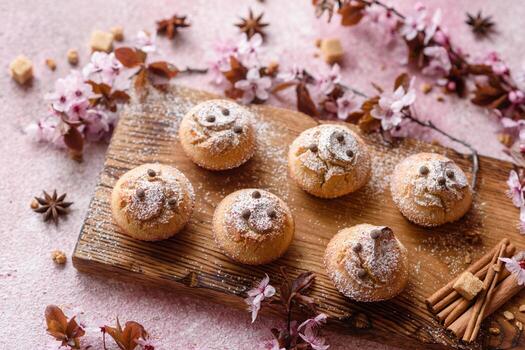 Cupcakes recién horneados de harina de arroz con plátano y vainilla foto