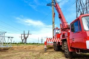 Installation of column for high-voltage electricity line photo