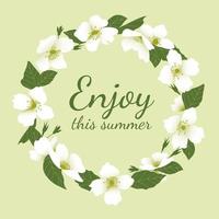 Blossom jasmine flower wreath with Enjoy this summer text vector