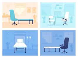 Doctor office room flat color vector illustrations set